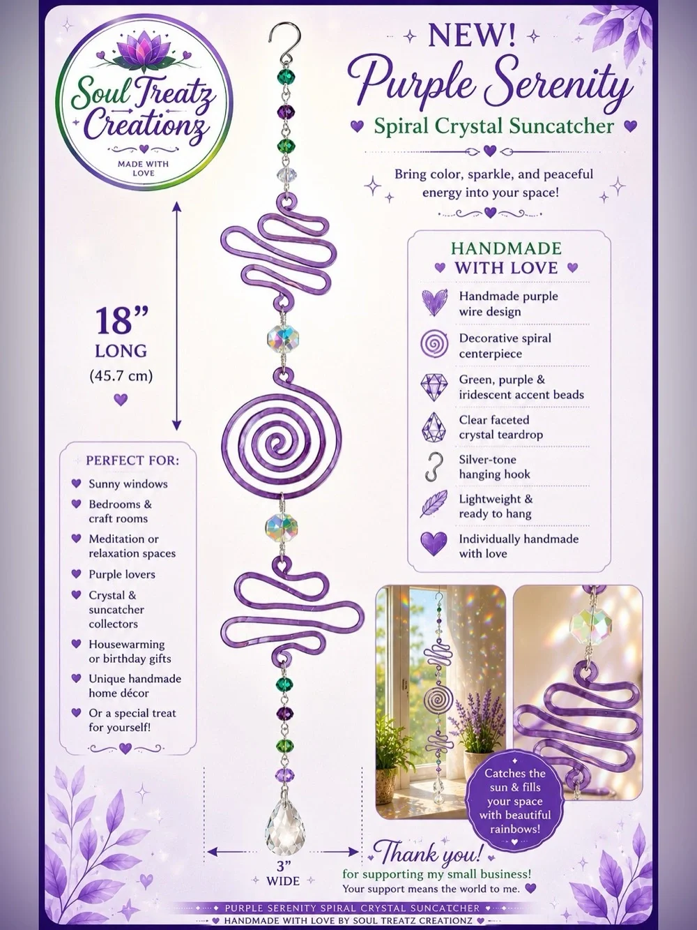 Purple Spiral Crystal Beaded Sun Catcher